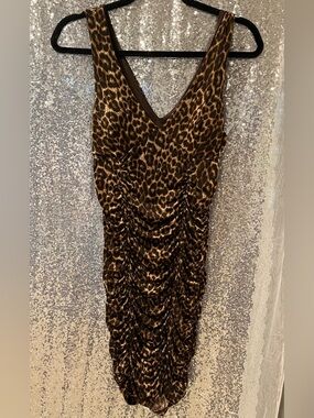 Forever 21 Brown and Black Leopard Print V-Neck Dress